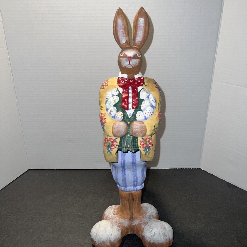Vintage Style Handpainted Easter Bunny Figurine Floral Tailcoat 2-Piece Decor - Picture 9 of 9
